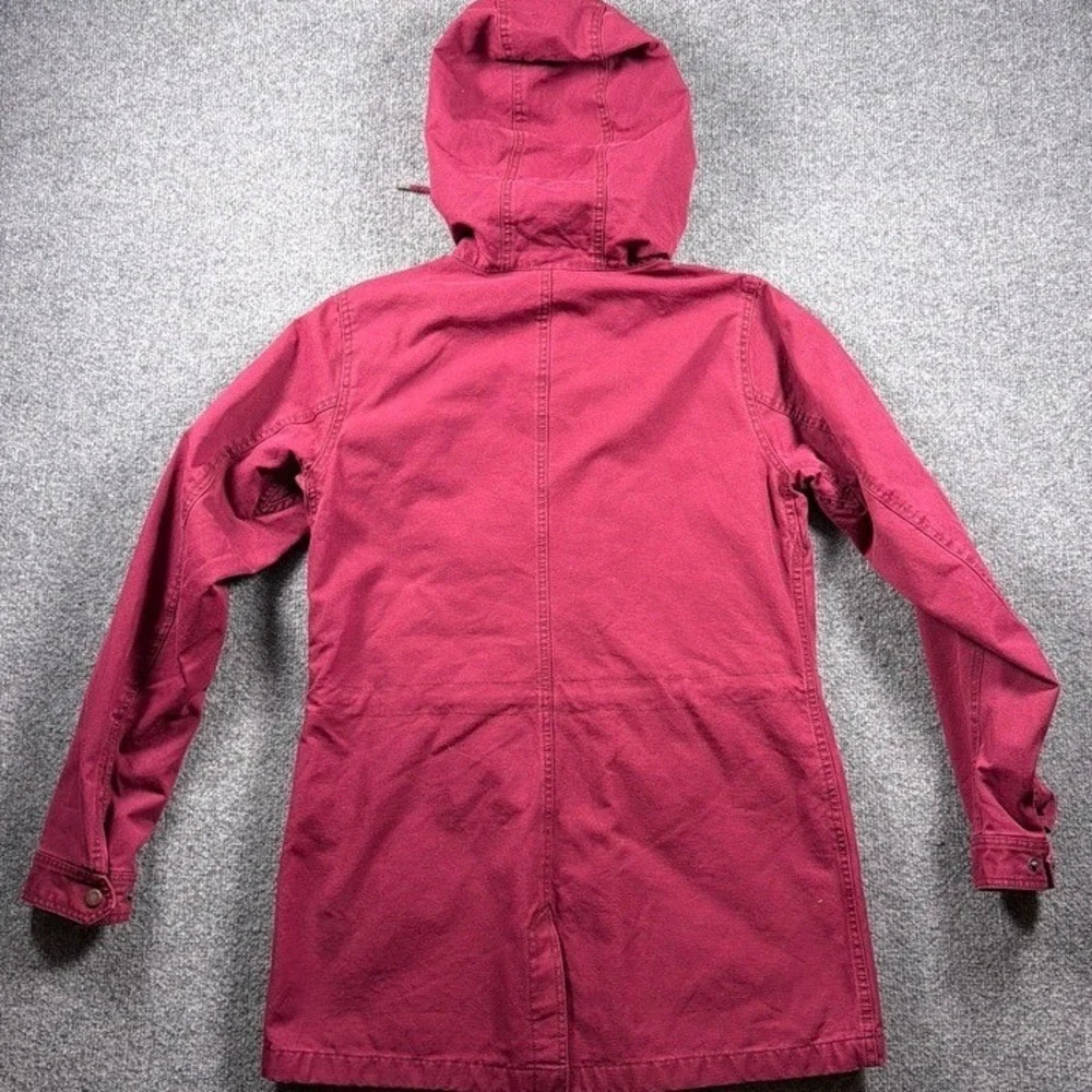 Duluth Trading Co Can-Do Canvas Coat‎ Womens Small Maroon Red Flannel Lined Hood
